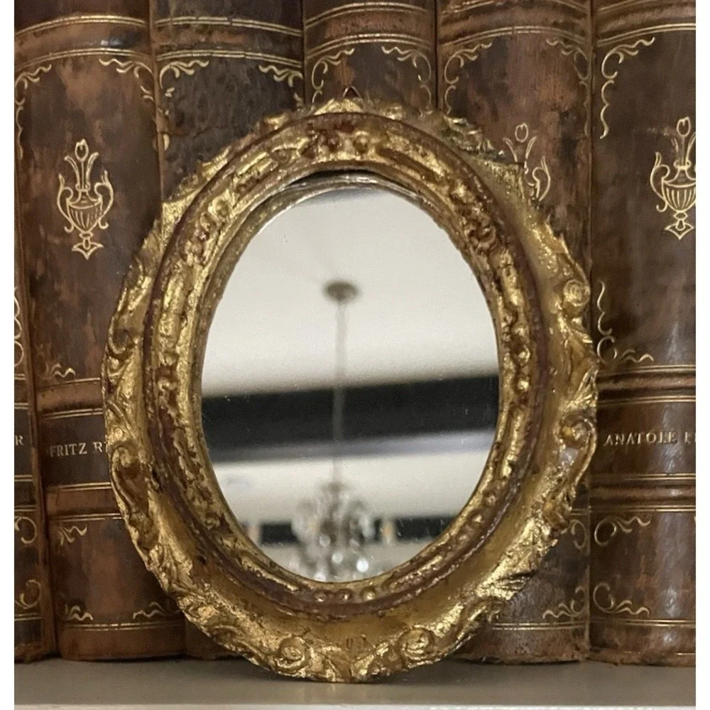 Vtg Florentine Oval Gold Wall Mirror Ornate  Italy Small 3.5x4.5